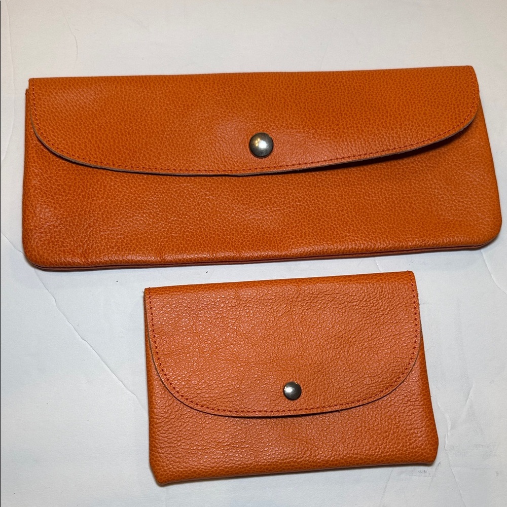 Papoutsil Vibrant Orange Leather Wallet and Clutch Set